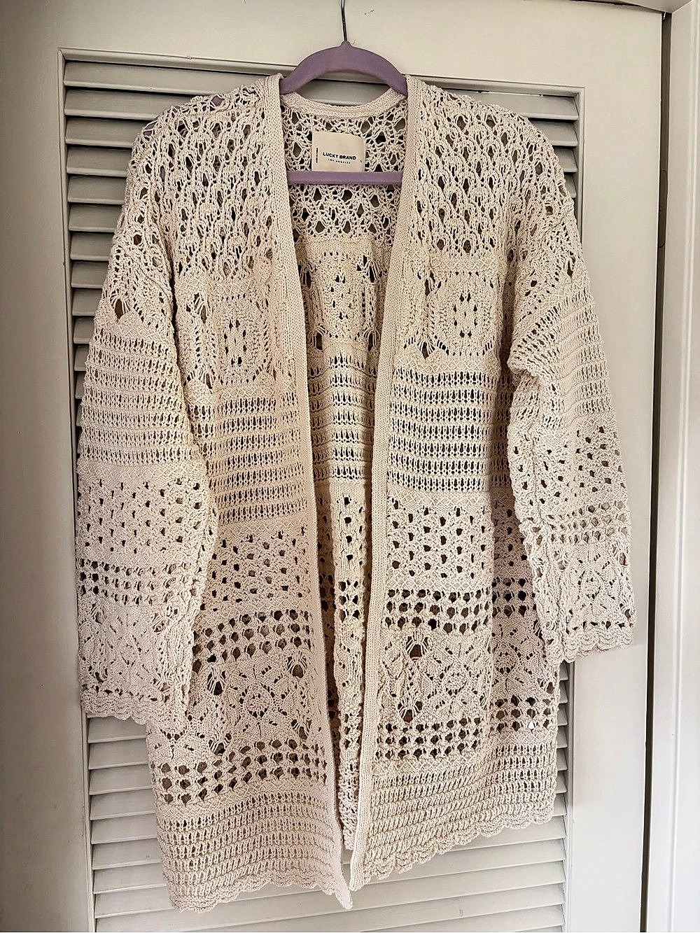 Lucky Brand Open Crochet Cardigan Cream